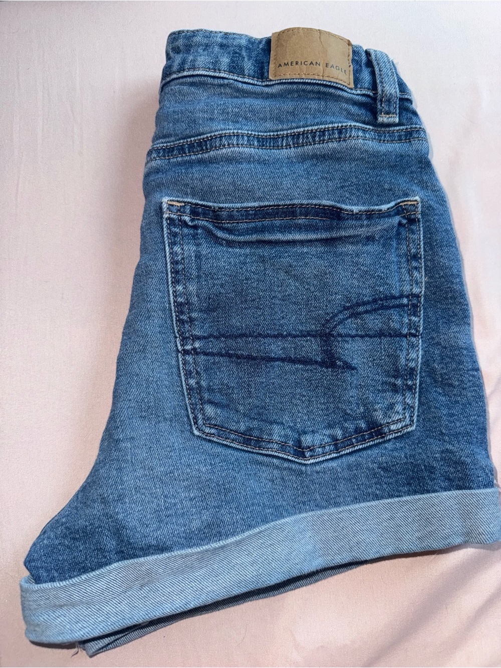 American Eagle Outfitters Faded Blue Rolled-Hem Denim Shorts - Picture 2 of 3